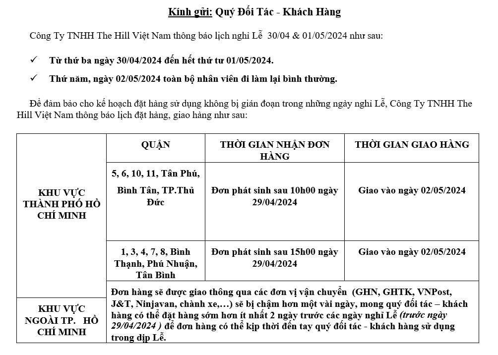 📢 THÔNG BÁO LỊCH NGHỈ LỄ 30/4 & 01/05/2024 